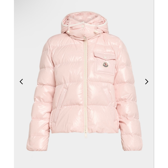 Women's Moncler Andro Hooded Short Down Jacket Pink XS/O- Flaw-Needs Dry Clean - Picture 4 of 11